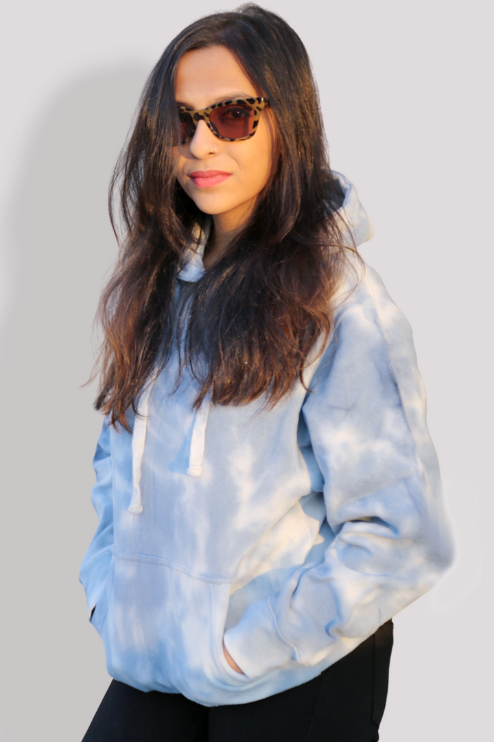 White Sky Blue Tie & Dye Hoodie For Girls