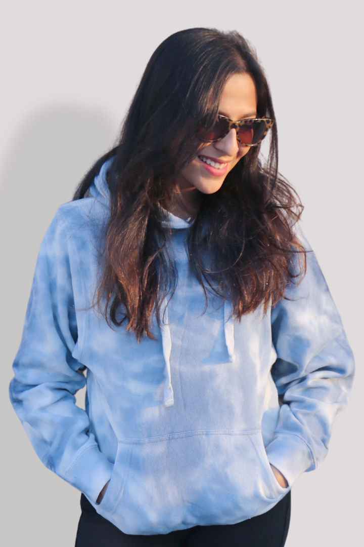 White Sky Blue Tie & Dye Hoodie For Girls