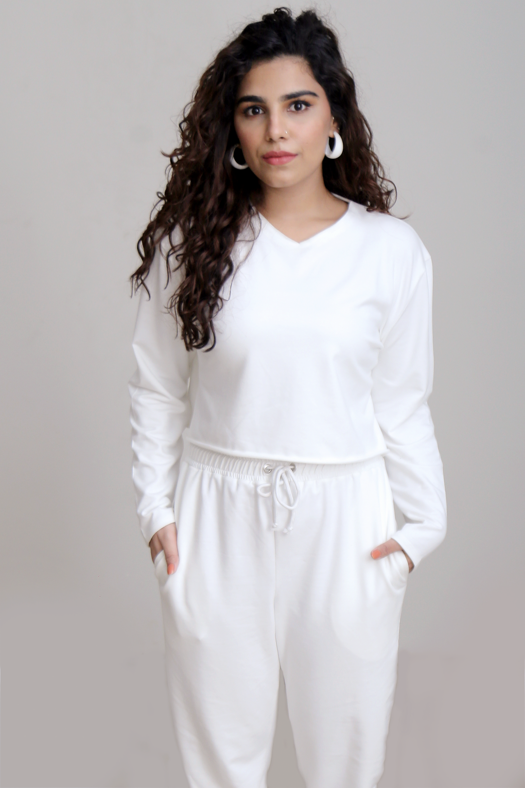 Co-Ord Set with Crop Top - White