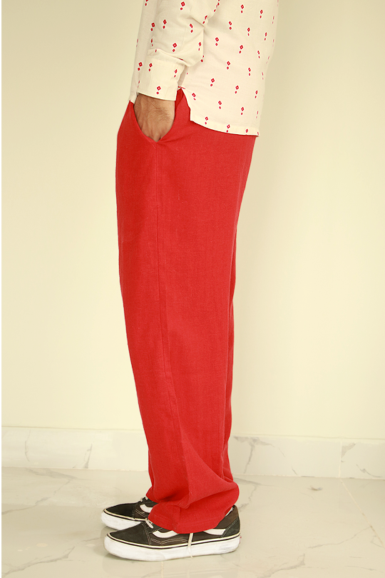 Drawstring Linen Pants in Dude Red