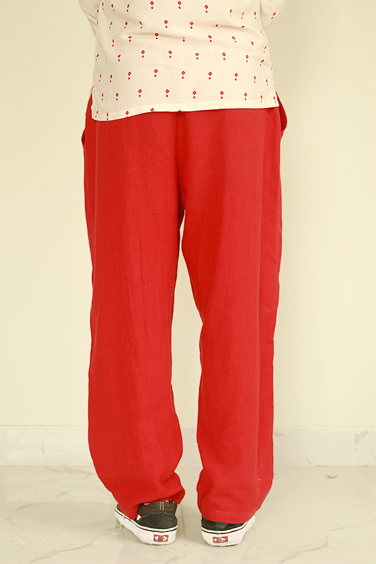 Drawstring Linen Pants in Dude Red