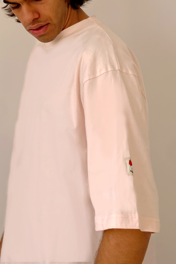 Unisex Wide Rib Baggy Tee in Crepe Pink