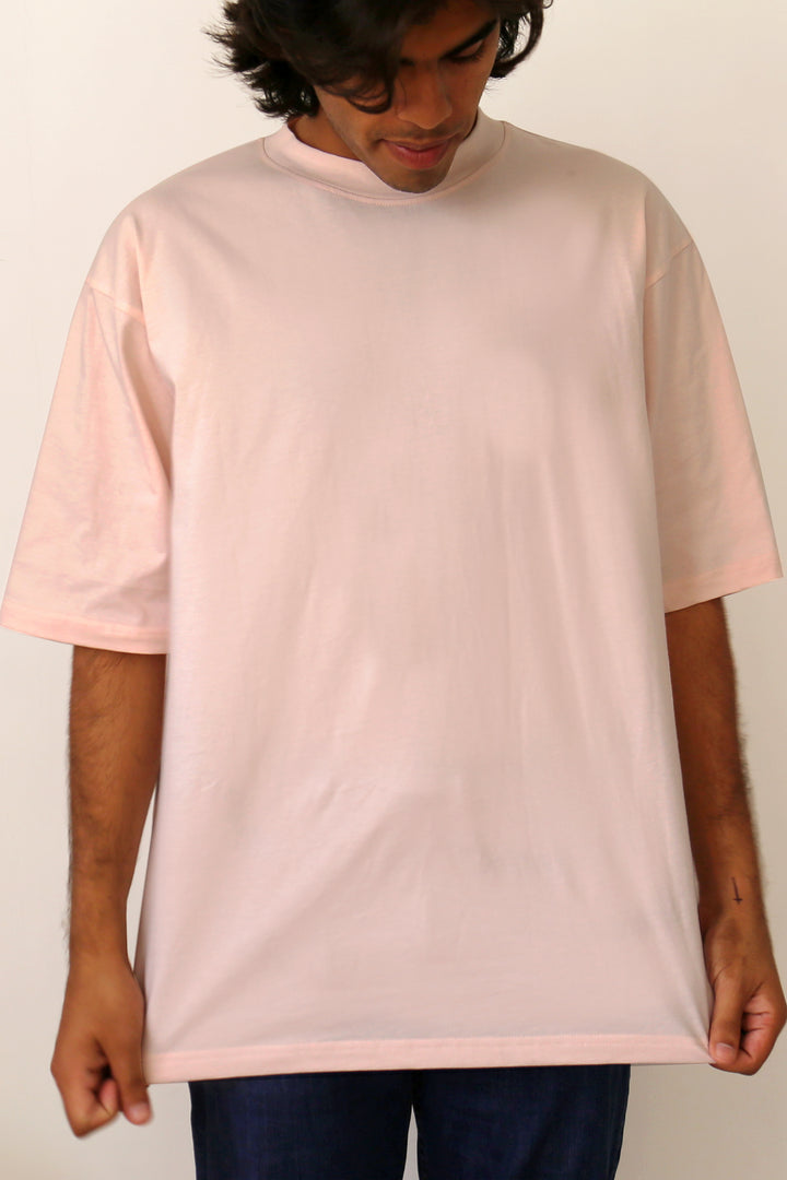 Unisex Wide Rib Baggy Tee in Crepe Pink