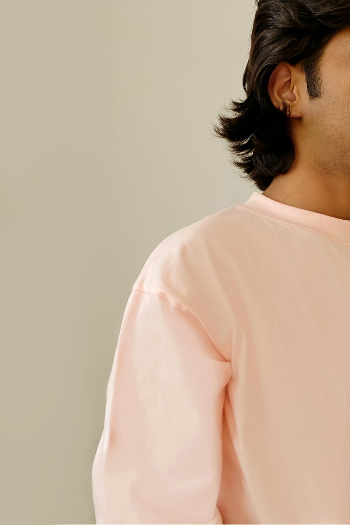 Unisex Wide Rib Baggy Tee in Crepe Pink