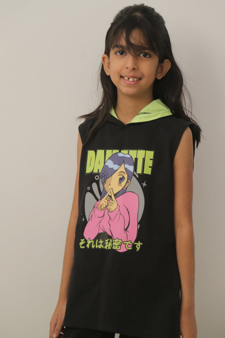 Sleeveless Hoodie For Girls - Black