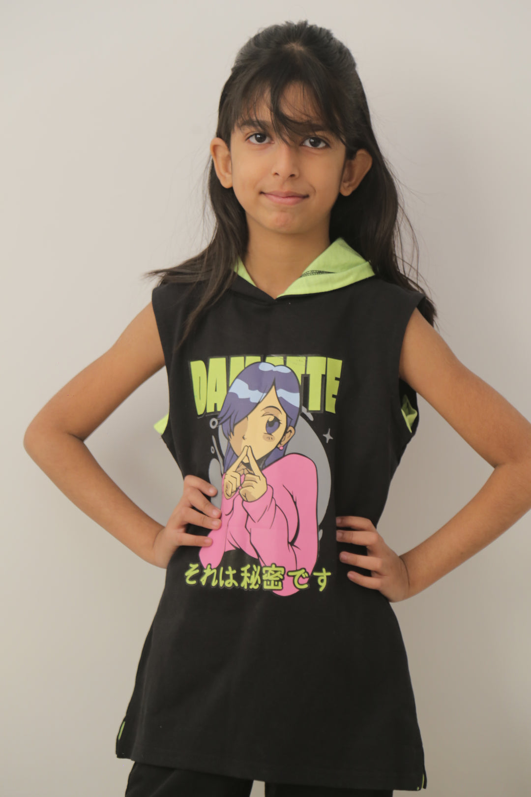 Sleeveless Hoodie For Girls - Black