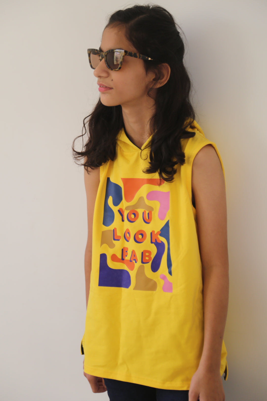 Sleeveless Hoodie For Girls - Yellow